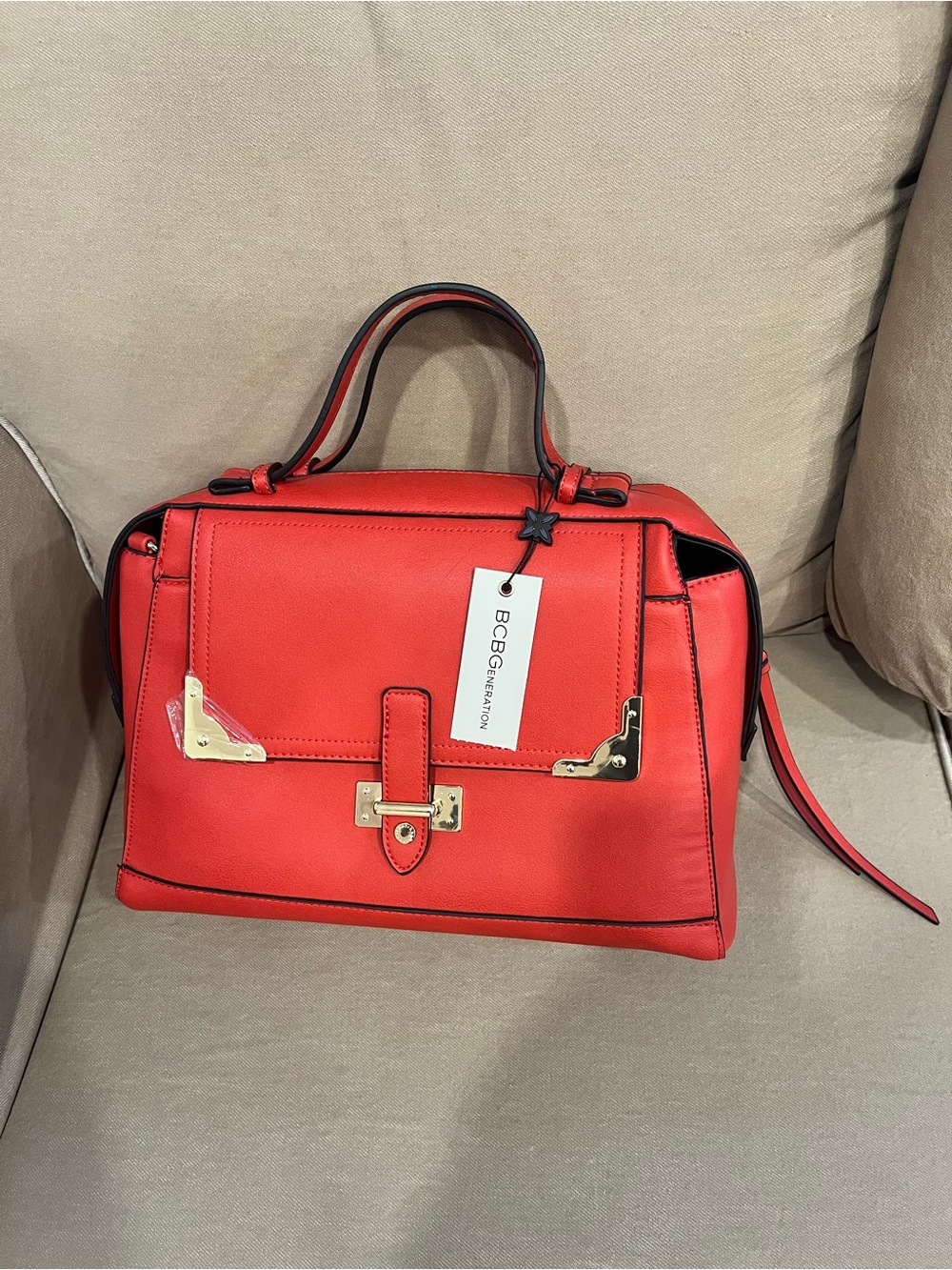 BCBGeneration Red Satchel with Gold-Tone Accents